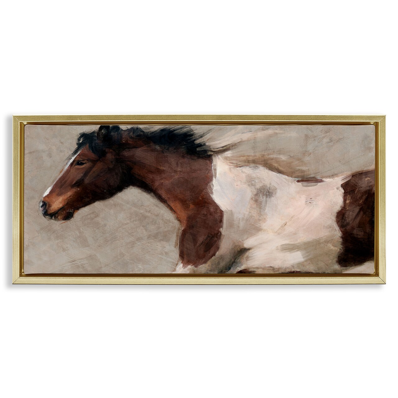 Stupell Industries Dashing Brown Horse Floater Framed Canvas Wall Art Design by Nina Blue